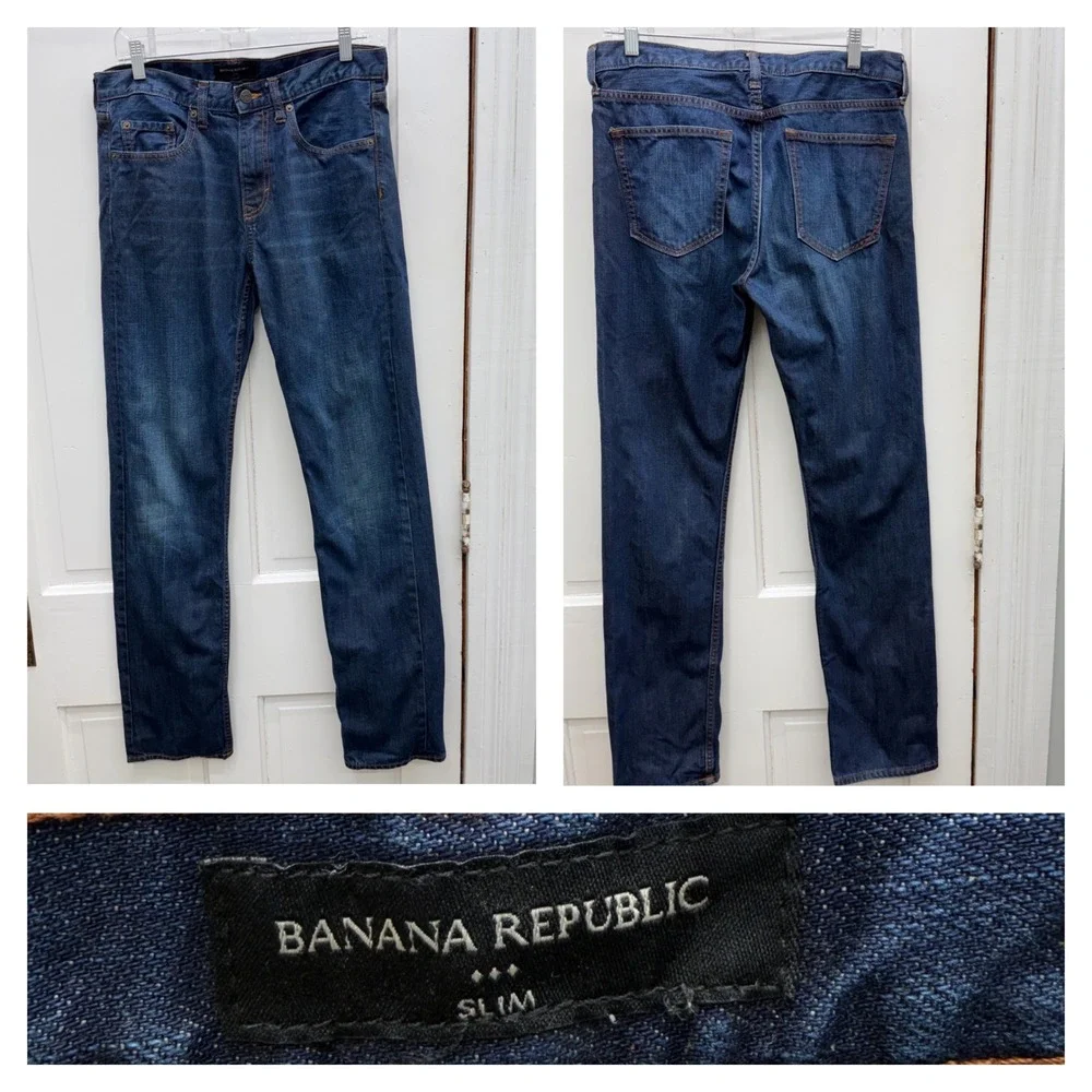 Banana Republic Slim Fit Straight Leg Dark Wash‎ Denim Jeans Men's 32 x 34